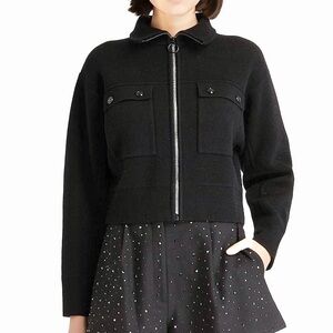 Sandro Yasmine Rhinestone Zip Crystal embellished knitted zip-up cardigan 2
